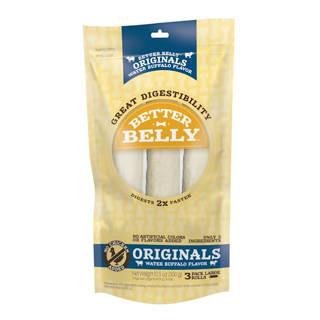 Better Belly Originals Water Buffalo Flavor Great Digestibility Rawhide Large Rolls Dog Treats, 10.5 oz., Count of 3 - Carousel image #1