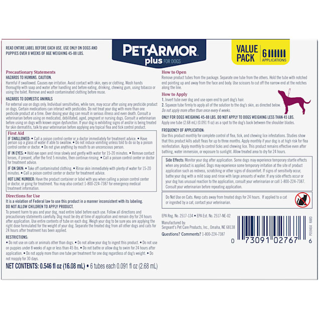 PetArmor Flea Tick Topical Prevention for Dogs 45 88 lbs. 6 month