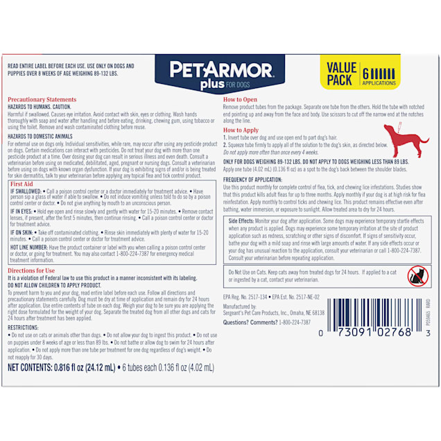 PetArmor Flea Tick Topical Prevention for Dogs 89 132 lbs. 6 month Petco