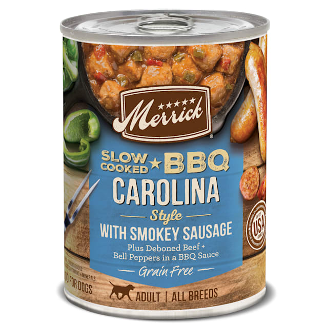 Merrick Grain Free Slow-Cooked BBQ Carolina Style with Smokey Sausage Wet Dog Food, 12.7 oz., Case of 12 - Carousel image #1