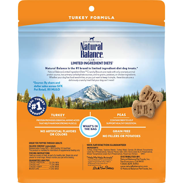 Natural Balance Limited Ingredient Diet Crunchy Biscuits Turkey Dog Treat,  10 oz.