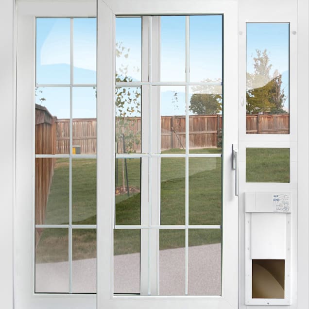 Power pet door for sliding door outlet