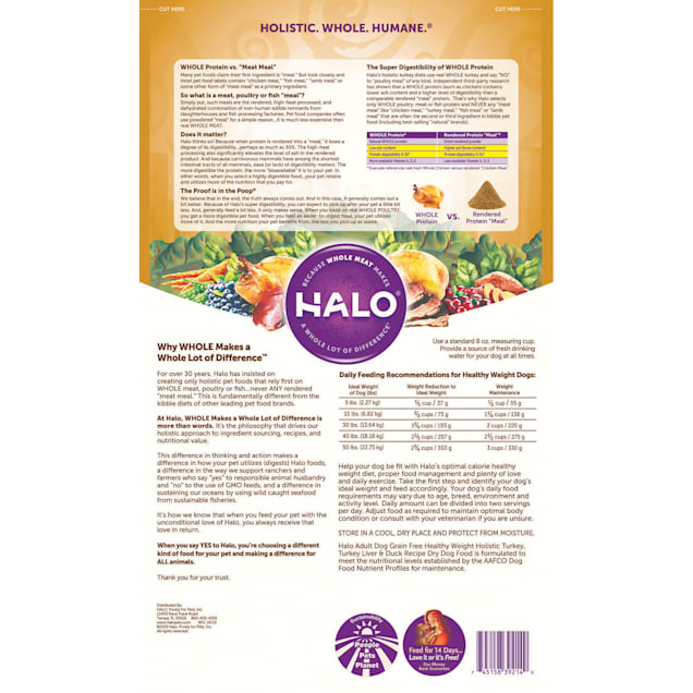 Halo Grain Free Healthy Weight Holistic Turkey Turkey Liver And Duck Dry Dog Food 21 Lbs Petco