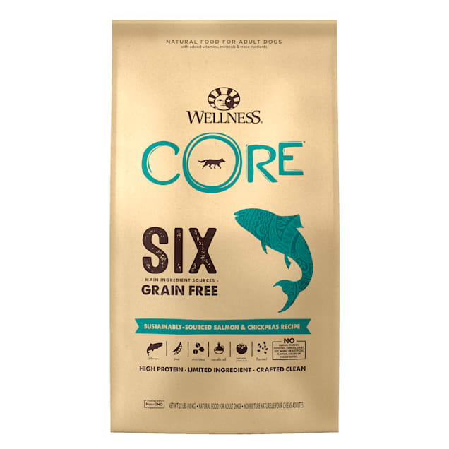 Wellness CORE SIX Sustainably-Sourced Salmon with Chickpeas Recipe Dry Dog Food, 22 lbs. - Carousel image #1