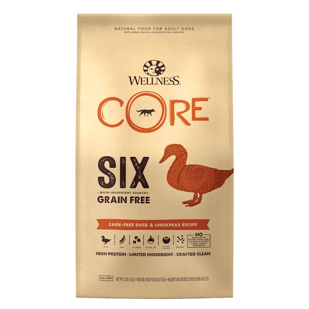 Wellness CORE SIX Cage-Free Duck with Chickpeas Recipe Dry Dog Food, 22 lbs. - Carousel image #1