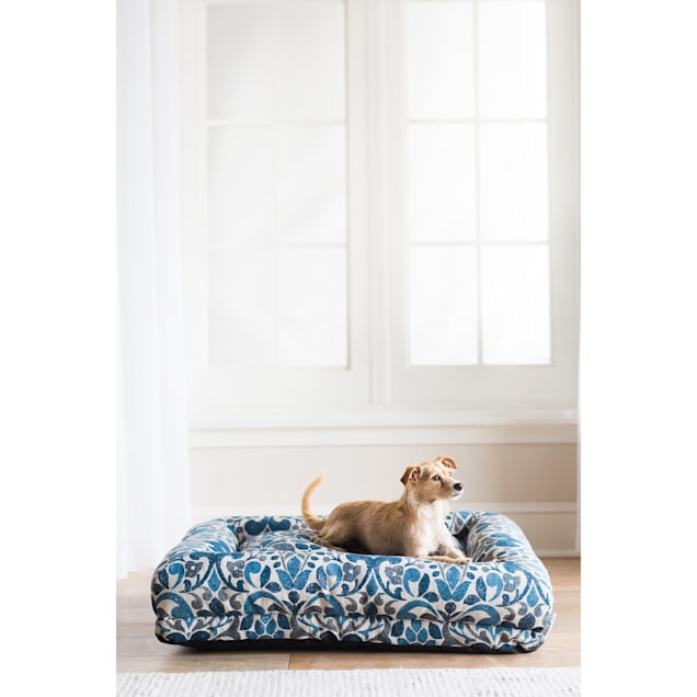 La-Z-Boy Rosie Lounger Blue Jacquard Dog Bed, 35" L X 27" W - Carousel image #1