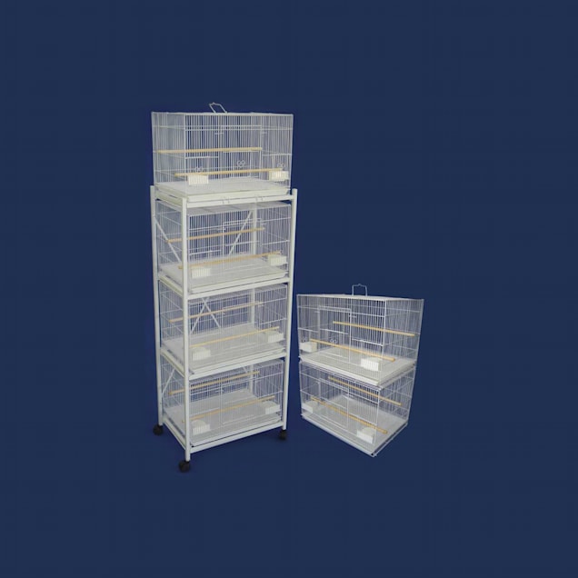 YML White Bird Cages with Stand and Divider, Small - Carousel image #1
