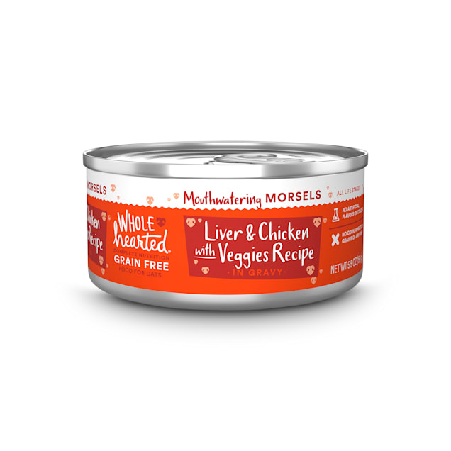 WholeHearted All Life Stages Grain-Free Chicken & Liver with Veggies Recipe Morsels in Gravy Wet Cat Food, 5.5 oz., Case of 12 - Carousel image #1