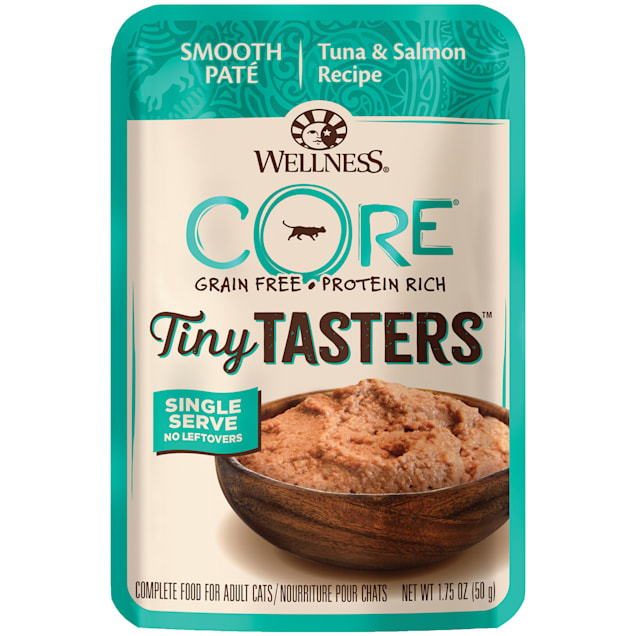 Wellness CORE Tiny Tasters Tuna & Salmon Pate Grain Free Wet Cat Food, 1.75 oz., Case of 12 - Carousel image #1