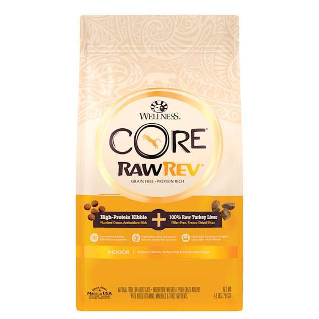 Wellness CORE Grain Free RawRev Indoor Deboned Chicken & Turkey with Freeze Dried Turkey Recipe Dry Cat Food, 4.5 lbs. - Carousel image #1