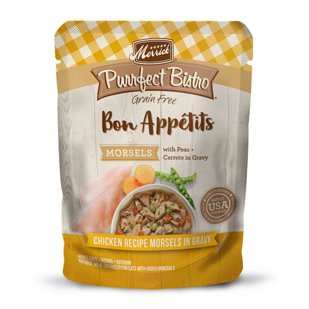 Merrick Purrfect Bistro Bon Appetits Grain Free Chicken Recipe Morsels in Gravy Wet Cat Food, 3 oz., Case of 24 - Carousel image #1