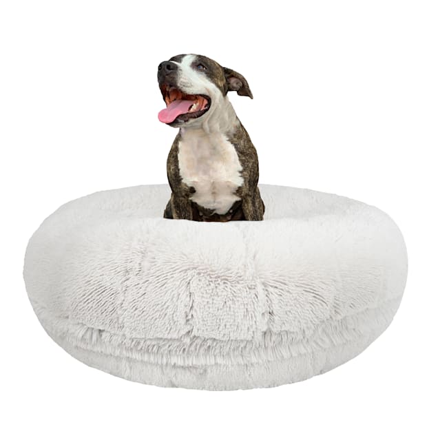 Bessie and Barnie Signature Snow White Luxury Shag Extra Plush Faux Fur Bagel Pet Bed, 24" L X 24" W X 10" H - Carousel image #1