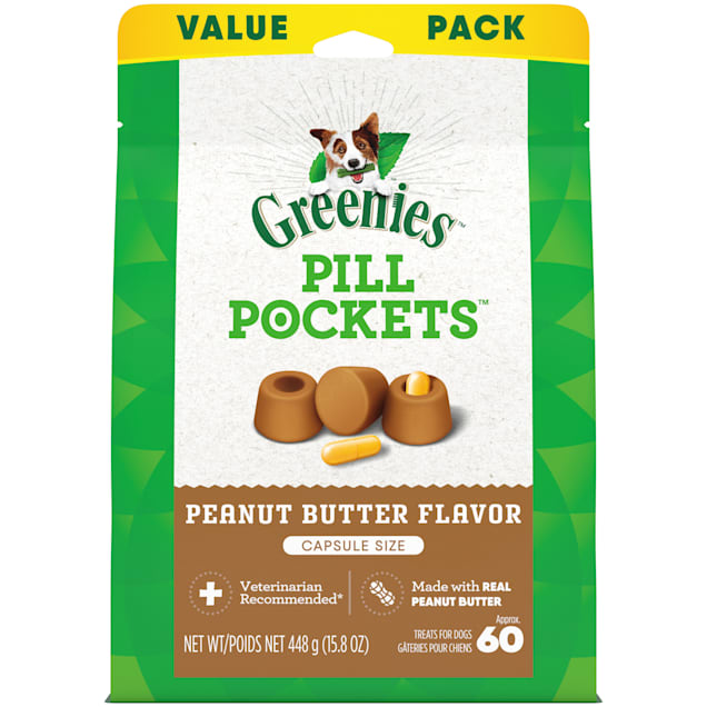 Greenies Pill Pockets with Real Peanut Butter Capsule Size Natural Soft Dog Treats, 15.8 oz., Count of 60 - Carousel image #1
