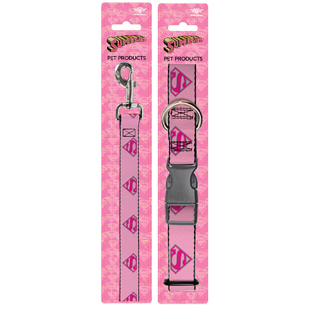 Buckle-Down Superman Pink Collar and Leash Set for Dogs, Small - Carousel image #1