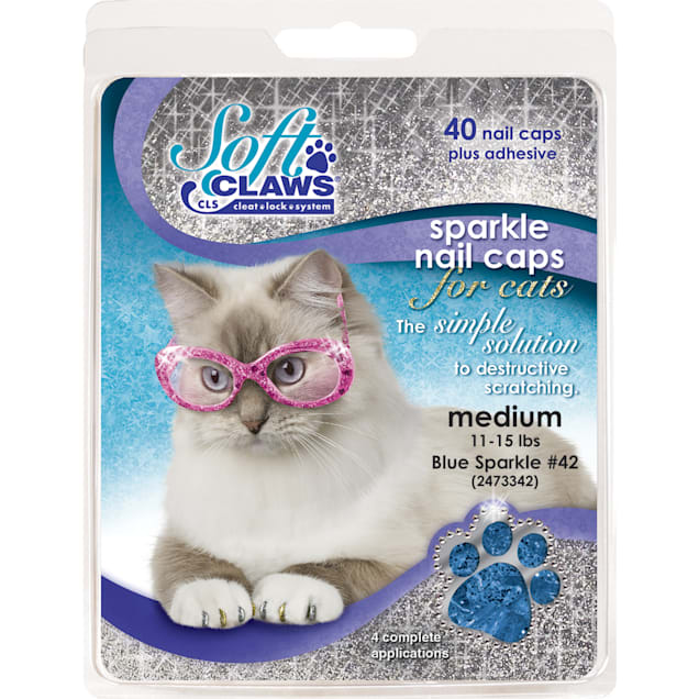 Soft Claws Blue Sparkle Cat Nail Caps, Medium, Count of 40 - Carousel image #1