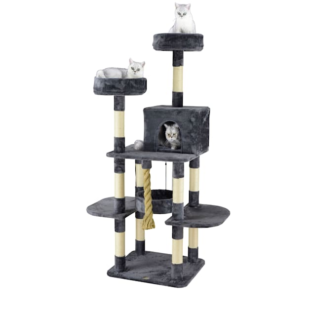 Go Pet Club Grey 61.5" Cat Tree with Giant Rope and Swinging Bed - Carousel image #1