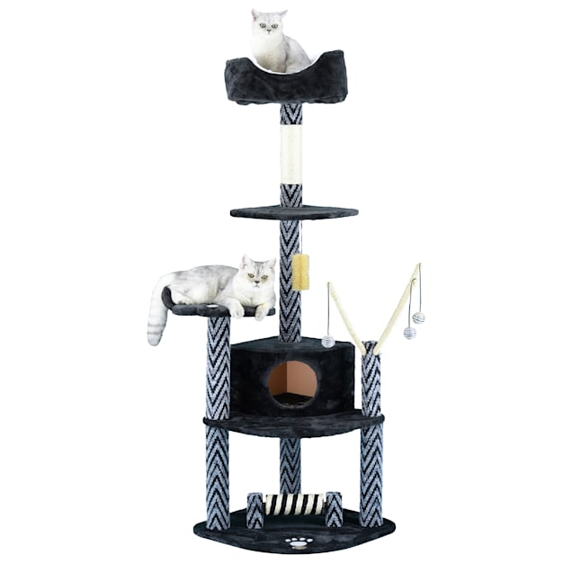 Go Pet Club Grey and Black 62" Cat Tree Condo with Dangling Toys and