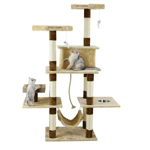 Go Pet Club Beige and Brown 70 Cat Tree with IQ Box and Hammock