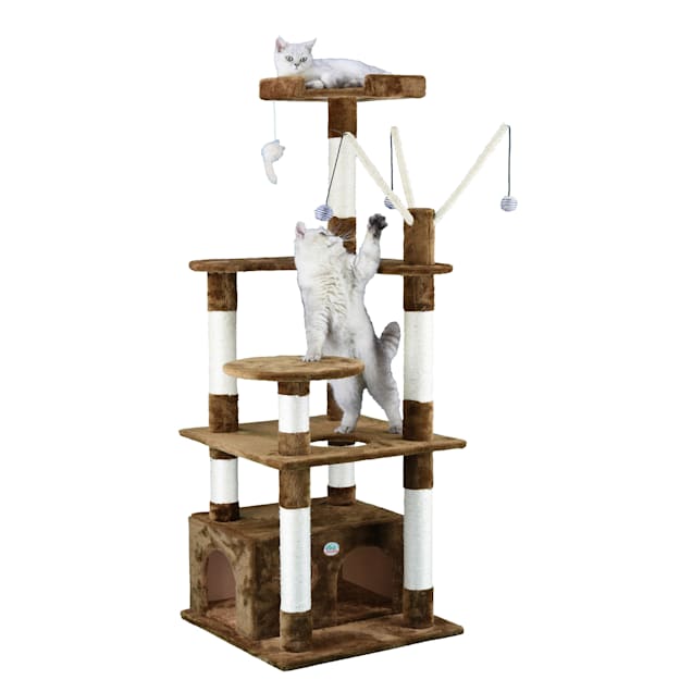 Go Pet Club Brown 65.5" Cat Tree Condo with Dangling Toys - Carousel image #1