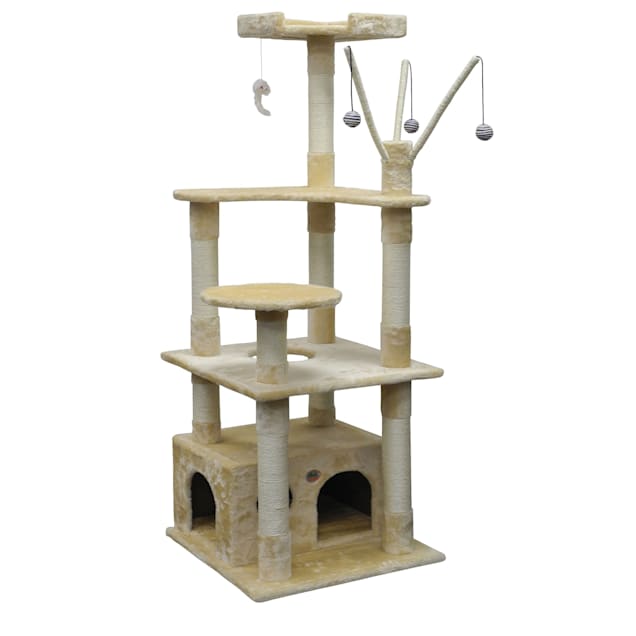 Go Pet Club Beige 65.5" Cat Tree Condo with Dangling Toys - Carousel image #1