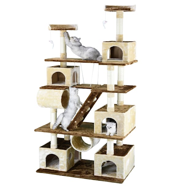 Go Pet Club Beige and Brown 87.5" Cat Tree Climber with Ladder and Swing - Carousel image #1