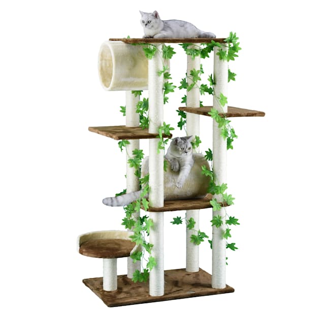 Go Pet Club Beige and Brown 58" Forest Cat Tree with Two Tunnels Petco