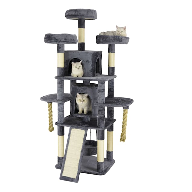 Go Pet Club Grey 71" Cat Tree with Giant Ropes and Ramp Scratching Board - Carousel image #1