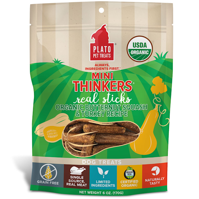 Plato Pet Mini Grain Free Thinkers Organic Butternut Squash & Turkey Sticks Dog Treats, 6 oz. - Carousel image #1