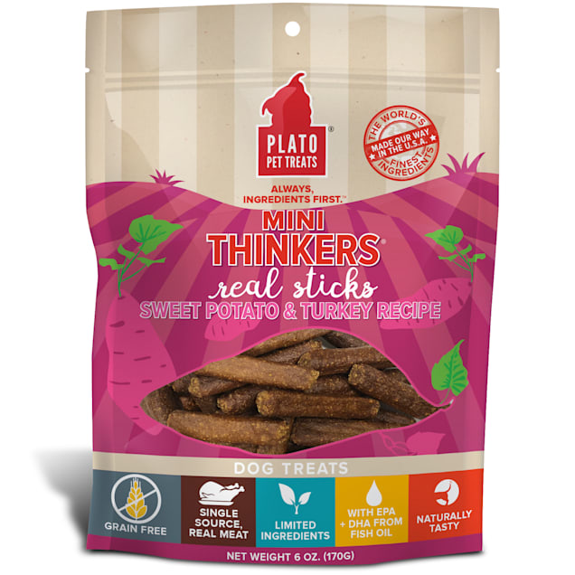 Plato Pet Mini Grain Free Thinkers Sweet Potato & Turkey Recipe Dog Treats, 6 oz. - Carousel image #1