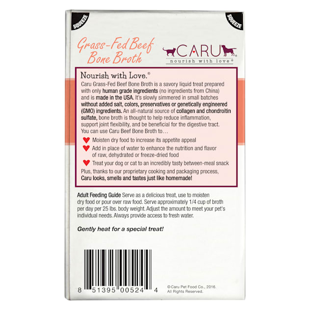 Caru Grass Fed Beef Bone Broth Natural Liquid Treat For Dogs And Cats 1 1 Lbs Petco