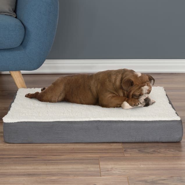 PETMAKER Orthopedic Extra Large Gray Sherpa Top Pet Bed with Memory Foam and Removable Cover, 30" L X 20.5" W X 4" H - Carousel image #1