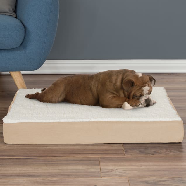 PETMAKER Orthopedic Tan Sherpa Top Pet Bed with Memory Foam and Removable Cover, 30" L X 20.5" W X 4" H - Carousel image #1