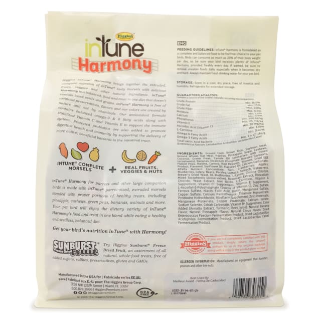Higgins inTune Harmony Fruit Extruded Parrot Bird Food 3 lbs. Petco