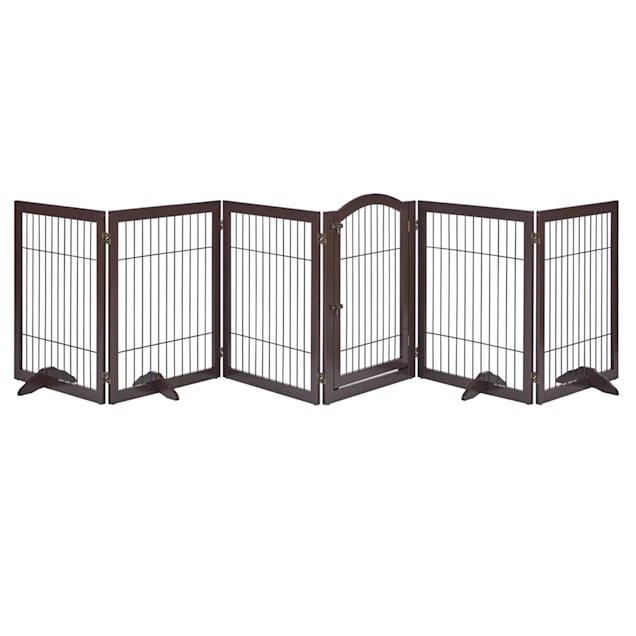 UniPaws 6 Panels Pet Espresso Gate with Wood Frame and Wire bars, 24"-144" W X 32" H - Carousel image #1