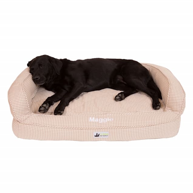 3 Dog Personalized EZ Wash Premium Memory Foam Bolster Houndsth Dog Bed, 32" L X 21" W X 9" H - Carousel image #1
