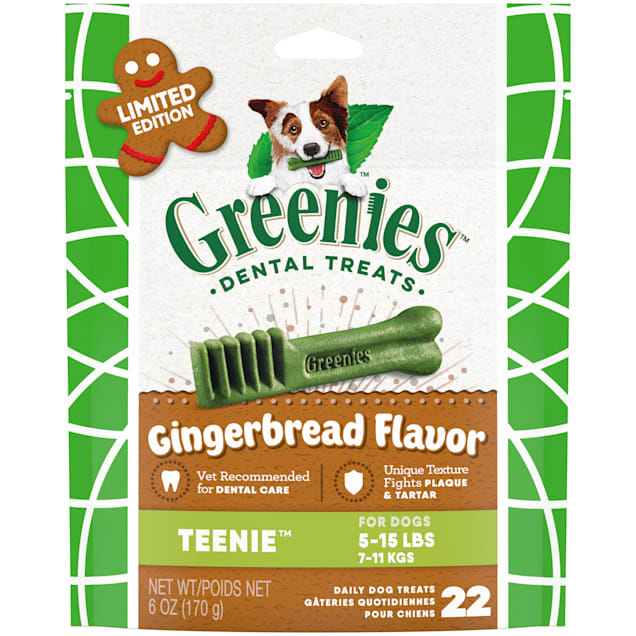 Greenies Teenie Gingerbread Flavor Great Holiday Stocking Stuffers Dental Dog Treats, 6 oz., Pack of 22 - Carousel image #1