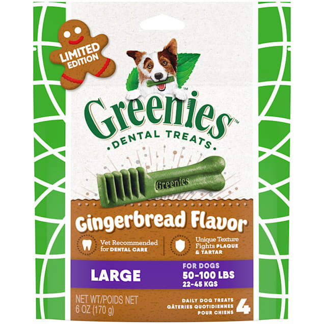 Greenies Large Gingerbread Flavor Great Holiday Stocking Stuffers Dental Dog Treats, 6 oz., Pack of 4 - Carousel image #1
