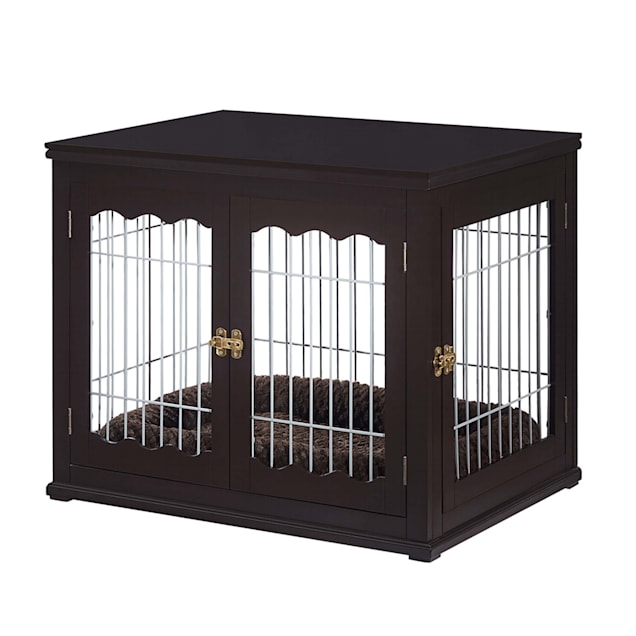 Unipaws Pet Crate with Pet Bed, Wooden Wire Dog Kennel in Espresso, 32" L X 23" W X 26" H - Carousel image #1