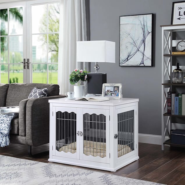 Wooden Wire Dog Kennel In White, Dog Bed Furniture Crate