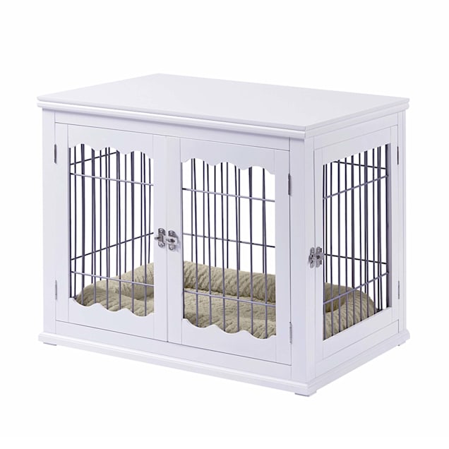 Unipaws Pet Crate with Pet Bed, Wooden Wire Dog Kennel in White, 32" L X 23" W X 26" H - Carousel image #1