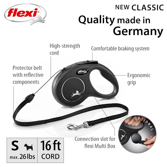 Flexi New Classic Cord Retractable Dog Leash in Black 16 ft