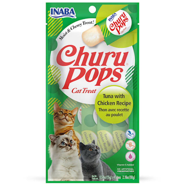 Inaba Churu Pops Tuna with Chicken Recipe Treat for Cats, .54 oz., Count of 4 - Carousel image #1