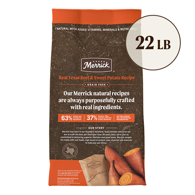 Merrick Premium Grain Free Wholesome and Natural Kibble, Real Texas Beef and Sweet Potato Dry Adult Dog Food, 22 lbs. | Petco