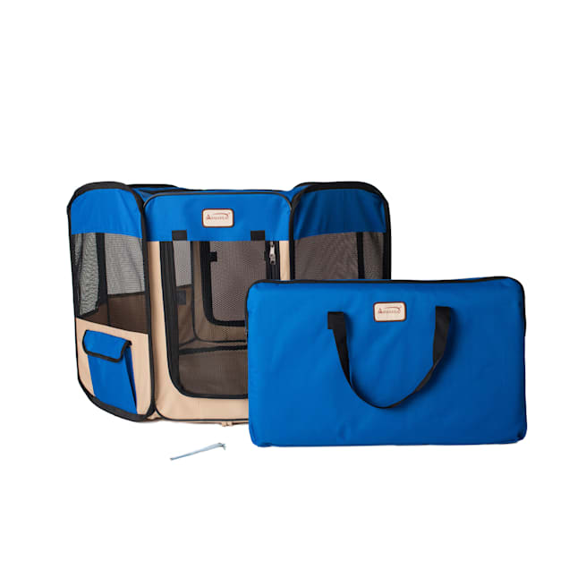Armarkat Model PP001B Portable Pet Playpen in Blue and Beige Combo, 36" L X 36" W X 24" H - Carousel image #1
