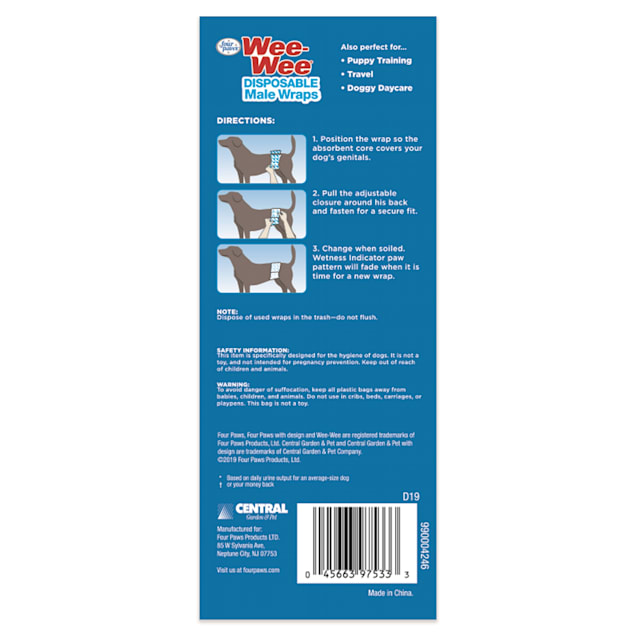 Wee Wee Disposable Male Wraps for Dogs Medium Large Count of 36