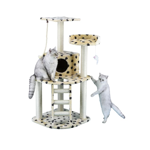 Go Pet Club Classic Paw Print Cat Tree Condo with Sisal Covered Posts 47.5
