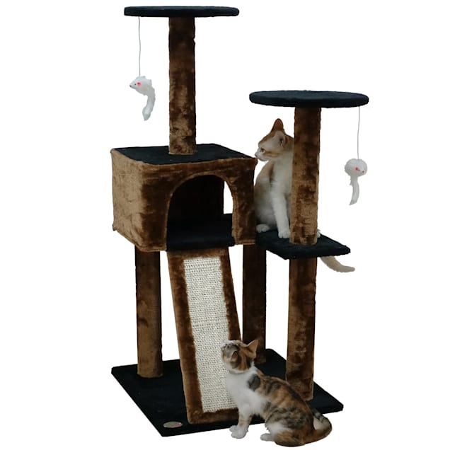 Go Pet Club Brown/Black Kitten Tree with Scratching Board, 44" H - Carousel image #1