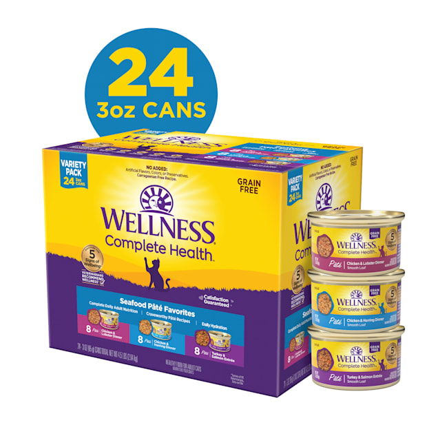 middelen familie laag Wellness Complete Health Seafood Pate Favorites Variety Pack Wet Adult Cat  Food, 3 oz., Count of 24 | Petco