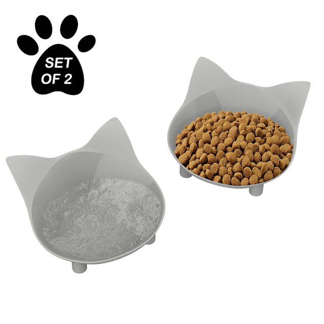 PETMAKER Gray Nonslip Rubber Bottom Cat Shaped Bowls 1 Cup Set of 2
