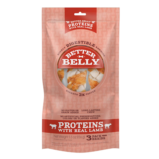 Better Belly Proteins With Real Lamb Braids Digestible Dog Chew, 5.5 oz., Count of 3 - Carousel image #1